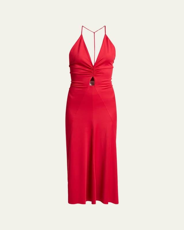 V-Neck Ruched Cami Midi Dress